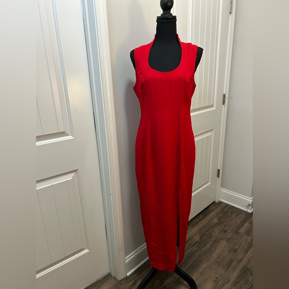 Red Maxi Dress with Scoop Neck